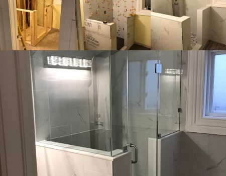 Before and after of a bathroom renovation in Stoney Creek