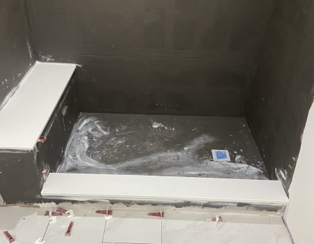 Walk-in shower construction in Port Dover bathroom remodel